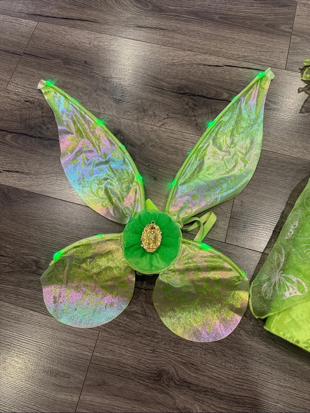 Disney Tinkerbell Green Fairy Tulle Dress Costume with Light Up Wings Halloween